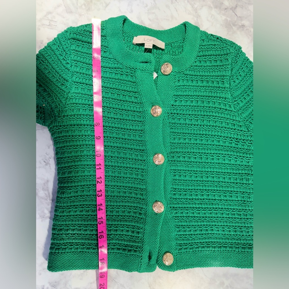 LOFT Vibrant Green Cardigan sweater jacket - Picture 3 of 7